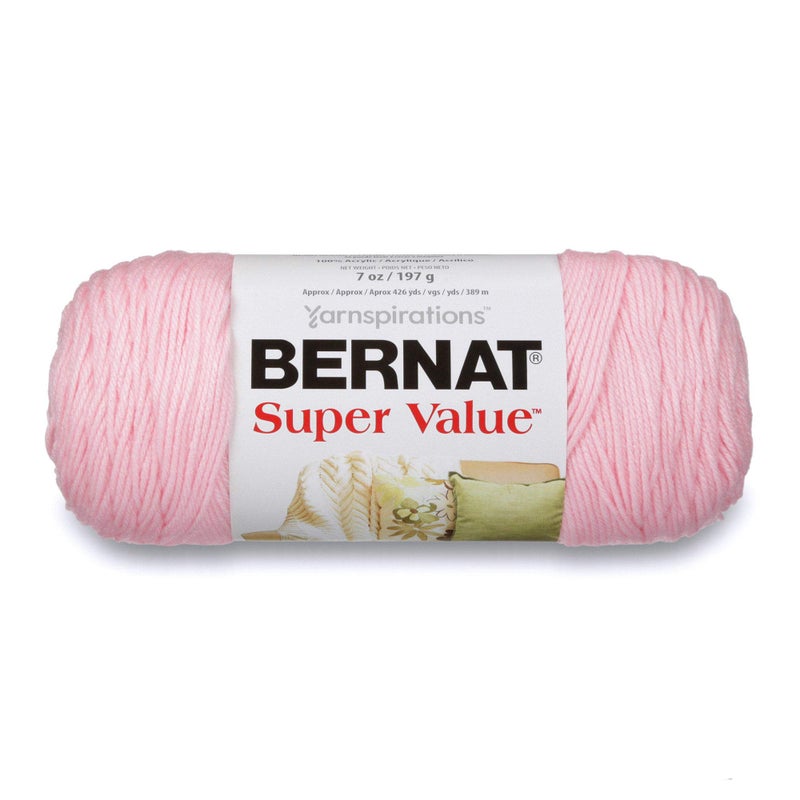 Bernat Super Value Yarn, 7 oz, Gauge 4 Medium Worsted, Baby Pink